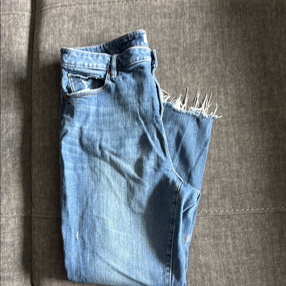 Size 32/14 LOFT Blue Ankle Cropped Jeans with Distressed Details